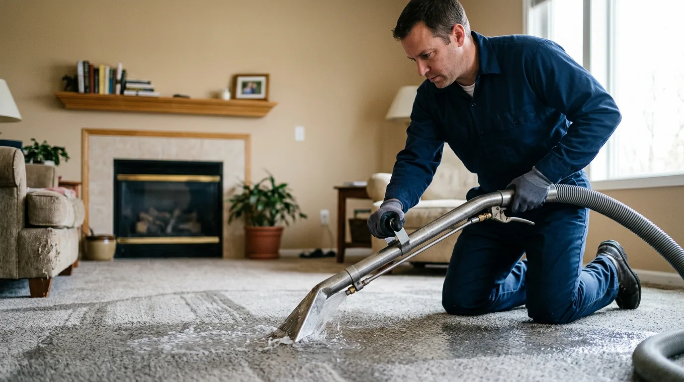 Water damage restoration technician working near Widener, AR